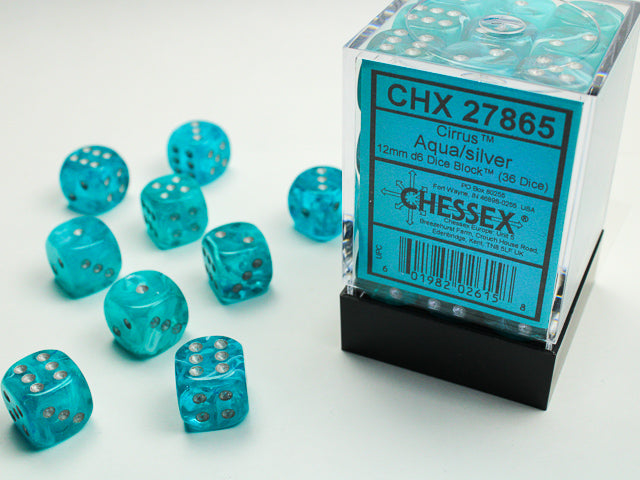 27865 Cirrus® 12mm d6 Aqua/silver Dice Block™ (36 dice)
