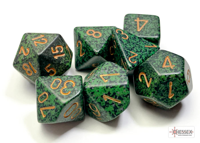 Speckled Polyhedral 7-Die Set - Golden Recon