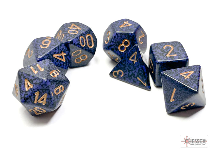 Speckled Polyhedral 7-Die Set - Golden Cobalt