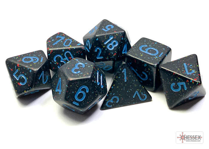 Speckled Polyhedral 7-Die Set - Blue Stars