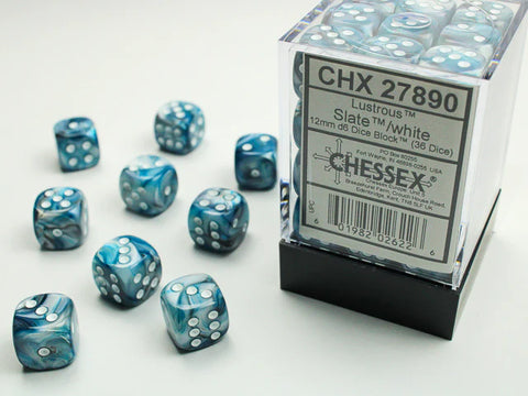 Lustrous® 12mm d6 Slate™/white Dice Block™ (36 dice)