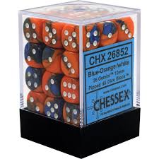 Gemini® 12mm d6 Blue-Orange w/white Dice Block™ (36 dice)