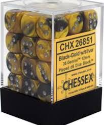 Gemini® 12mm d6 Black-Gold/silver Dice Block™ (36 dice)