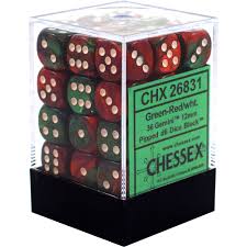 Gemini® 12mm d6 Green-Red/white Dice Block™ (36 dice)