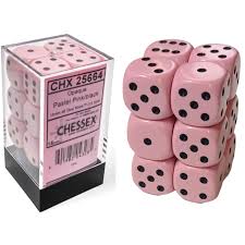 16mm d6 Pastel Pink/Black Dice Block (12 dice)