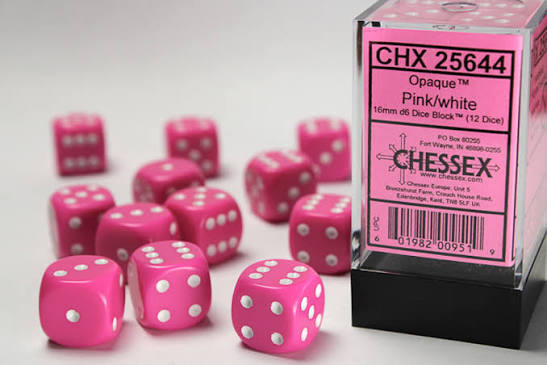 16mm d6 Pink/White Dice Block (12 dice)