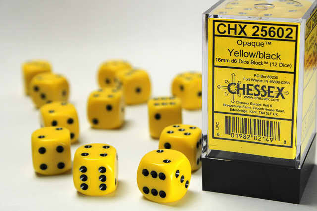 16mm d6 Yellow/Black Dice Block (12 dice)