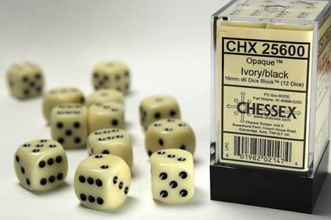 16mm d6 Ivory/Black Dice Block (12 dice)