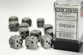 16mm d6 Dark Grey/Black Dice Block (12 dice)