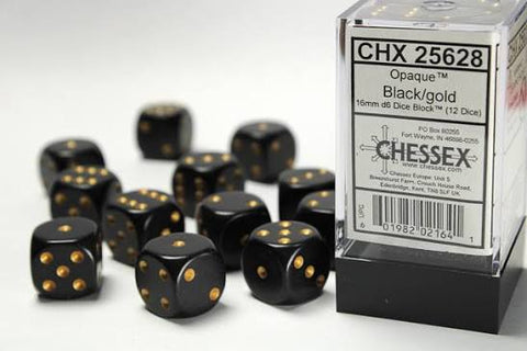 16mm d6 Black/Gold Dice Block (12 dice)