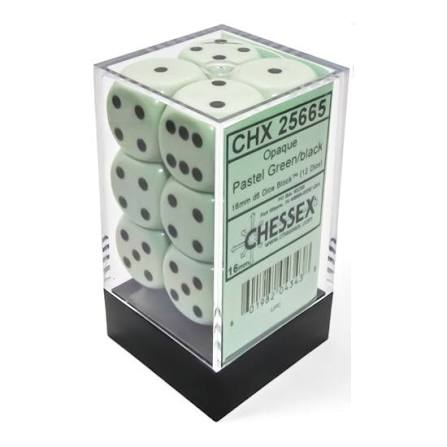 16mm d6 Patel Green/Black Dice Block (12 dice)
