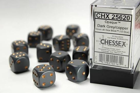 16mm d6 Dark Grey/Copper Dice Block (12 dice)
