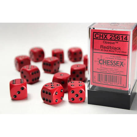16mm d6 Dark Red/Black Dice Block (12 dice)