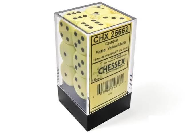 16mm d6 Pastel Yellow/Black Dice Block (12 dice)