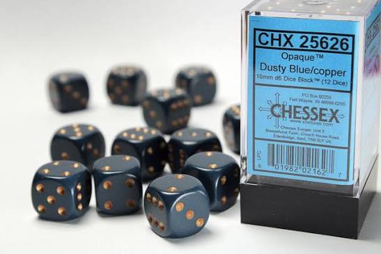 16mm d6 Dusty Blue/Copper Dice Block (12 dice)