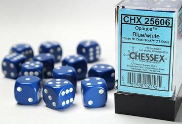 16mm d6 Blue/White Dice Block (12 dice)