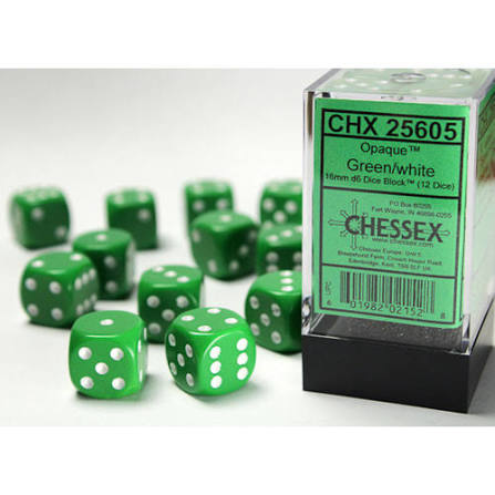 16mm d6 Green/White Dice Block (12 dice)