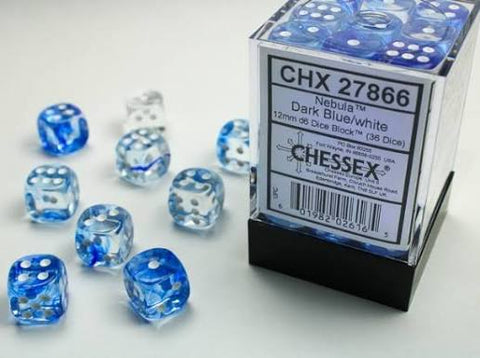 12mm d6 Dark Blue/White Dice Block™ (36 dice)
