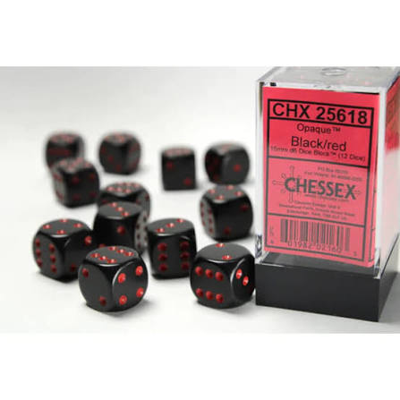 16mm d6 Black/Red Dice Block (12 dice)