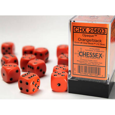 16mm d6 Orange/Black Dice Block (12 dice)