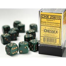 16mm d6 Dusty Green/Copper Dice Block (12 dice)