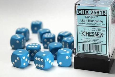 16mm d6 Light Blue/White Dice Block (12 dice)