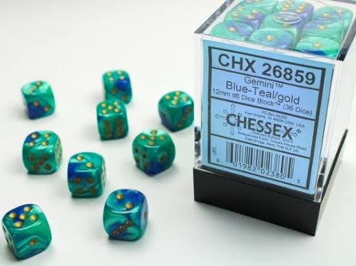 12mm d6 Blue-Teal/Gold Dice Block™ (36 dice)