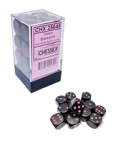 16mm d6 Black/Pink Dice Block (12 dice)
