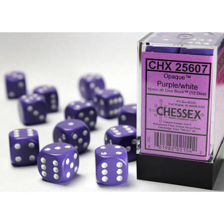 16mm d6 Purple/White Dice Block (12 dice)
